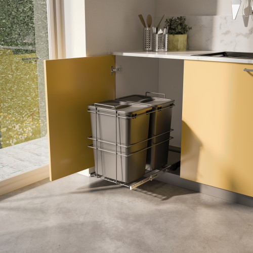 poubelle de recyclage pour montage inférieur et extraction manuelle pour meuble de cuisine Recycle 2x35litres -  Plastique gris  - EMUCA