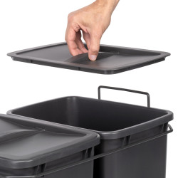 poubelle de recyclage pour montage inférieur et extraction manuelle pour meuble de cuisine Recycle 2x35litres - Plastique gris - EMUCA