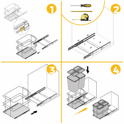poubelle de recyclage pour montage inférieur et extraction manuelle pour meuble de cuisine Recycle 2x35litres - Plastique gris - EMUCA