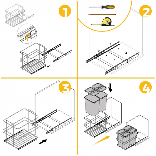 poubelle de recyclage pour montage inférieur et extraction manuelle pour meuble de cuisine Recycle 2x35litres -  Plastique gris  - EMUCA