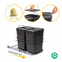 poubelle de recyclage pour montage inférieur et extraction manuelle pour meuble de cuisine Recycle 2x35litres - Plastique gris - EMUCA