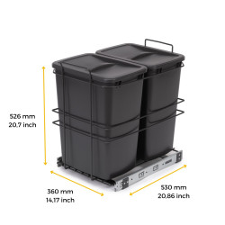 poubelle de recyclage pour montage inférieur et extraction manuelle pour meuble de cuisine Recycle 2x35litres - Plastique gris - EMUCA