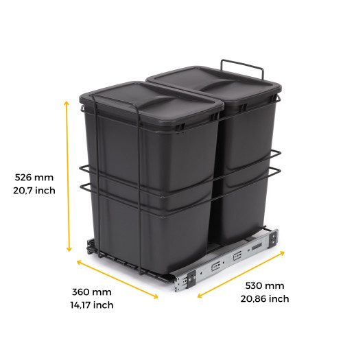 poubelle de recyclage pour montage inférieur et extraction manuelle pour meuble de cuisine Recycle 2x35litres -  Plastique gris  - EMUCA