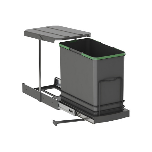 Poubelle de recyclage Recycle pour cuisine -  24 L -  fixation au fond et extraction manuelle/automatique -  Plastique gris antr - EMUCA