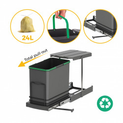 Poubelle de recyclage Recycle pour cuisine - 24 L - fixation au fond et extraction manuelle/automatique - Plastique gris antr - EMUCA