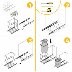 Poubelle de recyclage Recycle pour cuisine - 35 L - fixation par le bas et extraction manuelle - Plastique gris antracite - EMUCA