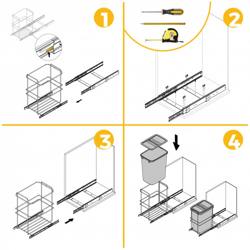 Poubelle de recyclage Recycle pour cuisine -  35 L -  fixation par le bas et extraction manuelle -  Plastique gris antracite - EMUCA