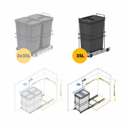Poubelle de recyclage Recycle pour cuisine - 35 L - fixation par le bas et extraction manuelle - Plastique gris antracite - EMUCA
