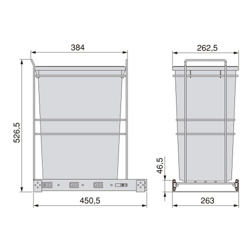 Poubelle de recyclage Recycle pour cuisine -  35 L -  fixation par le bas et extraction manuelle -  Plastique gris antracite - EMUCA