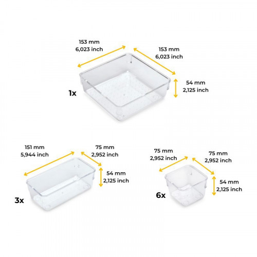 Kit de 10 seaux organisateurs Cube pour tiroirs -  Plastique -  Transparent - EMUCA