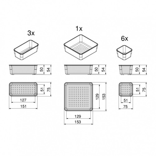 Kit de 10 seaux organisateurs Cube pour tiroirs -  Plastique -  Transparent - EMUCA