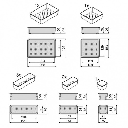 Kit de 8 seaux organisateurs Cube pour tiroirs -  Plastique -  Transparent - EMUCA