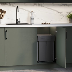 bac de tri sélectif a montage inférieur et extraction manuelle pour élément de cuisine Recycle -  2x25litres -  Plastique gris a - EMUCA