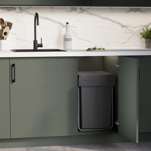 bac de tri sélectif a montage inférieur et extraction manuelle pour élément de cuisine Recycle -  2x25litres -  Plastique gris a - EMUCA