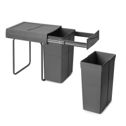 bac de tri sélectif a montage inférieur et extraction manuelle pour élément de cuisine Recycle -  2x25litres -  Plastique gris a - EMUCA