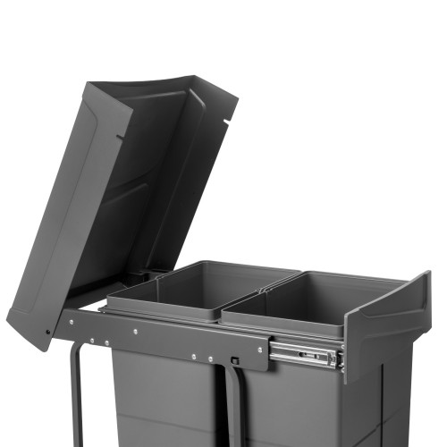 bac de tri sélectif a montage inférieur et extraction manuelle pour élément de cuisine Recycle -  2x25litres -  Plastique gris a - EMUCA