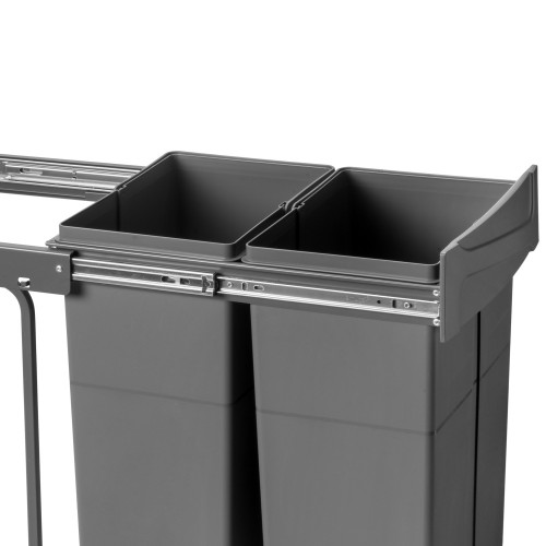 bac de tri sélectif a montage inférieur et extraction manuelle pour élément de cuisine Recycle -  2x25litres -  Plastique gris a - EMUCA