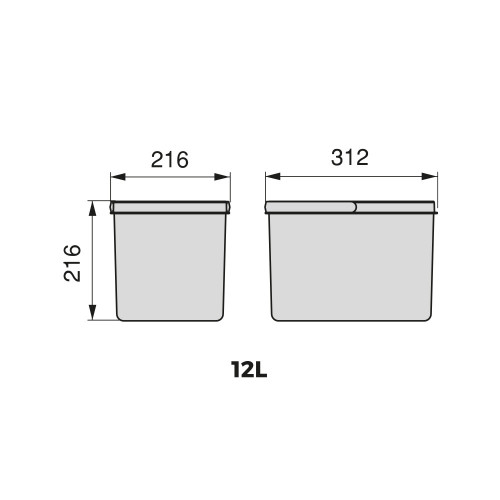 Poubelles pour tiroir de cuisine Recycle avec couvercle anti-odeurs -  Hauteur 216mm -  1x12litres -  Plastique gris anthracite - EMUCA