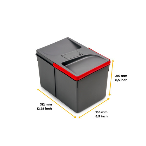 Poubelles pour tiroir de cuisine Recycle avec couvercle anti-odeurs -  Hauteur 216mm -  1x12litres -  Plastique gris anthracite - EMUCA