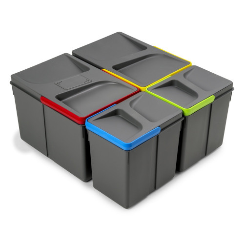 Poubelles pour tiroir de cuisine Recycle avec couvercle anti-odeurs -  Hauteur 216mm -  2x12litres -  2x6litres -  Plastique gri - EMUCA