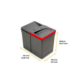 Poubelles pour tiroir de cuisine Recycle avec couvercle anti-odeurs - Hauteur 266 - 1x15litres - Plastique Gris antracite - EMUCA