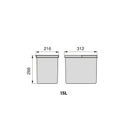 Poubelles pour tiroir de cuisine Recycle avec couvercle anti-odeurs - Hauteur 266 - 2x15litres - Plastique gris antracite - EMUCA
