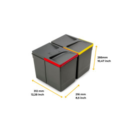 Poubelles pour tiroir de cuisine Recycle avec couvercle anti-odeurs - Hauteur 266 - 2x15litres - Plastique gris antracite - EMUCA