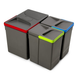 Poubelles pour tiroir de cuisine Recycle avec couvercle anti-odeurs - Hauteur 266 - 1x15litres - 2x7litres - Plastique gris - EMUCA