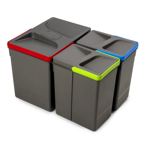 Poubelles pour tiroir de cuisine Recycle avec couvercle anti-odeurs -  Hauteur 266 -  1x15litres -  2x7litres -  Plastique gris  - EMUCA