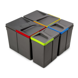 Poubelles pour tiroir de cuisine Recycle avec couvercle anti-odeurs - Hauteur 266 - 2x15litres - 2x7litres - Plastique gris - EMUCA