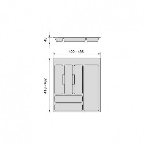 range-couverts Optima pour tiroir universel -  module 500mm -  Plastique -  Gris antracite - EMUCA