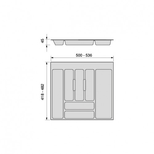 range-couverts Optima pour tiroir universel -  module 600mm -  Plastique -  Gris antracite - EMUCA