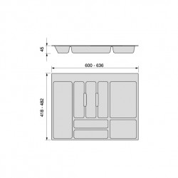Range-couverts Optima pour tiroir universel -  module 700mm -  Plastique -  Gris antracite - EMUCA
