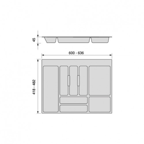 Range-couverts Optima pour tiroir universel -  module 700mm -  Plastique -  Gris antracite - EMUCA