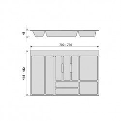 Range-couverts Optima pour tiroir universel -  module 800mm -  Plastique -  Gris antracite - EMUCA