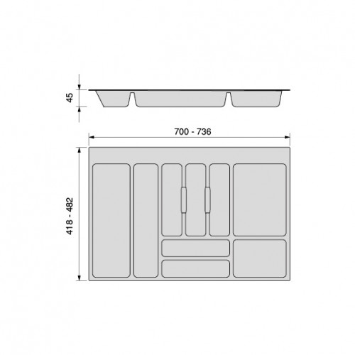 Range-couverts Optima pour tiroir universel -  module 800mm -  Plastique -  Gris antracite - EMUCA