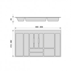 Range-couverts Optima pour tiroir universel - module 900mm - Plastique - Gris antracite - EMUCA