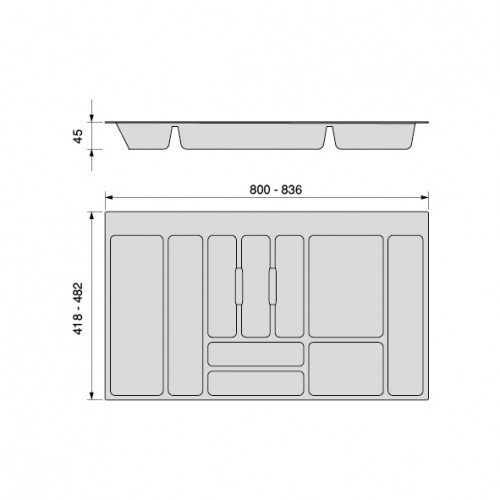 Range-couverts Optima pour tiroir universel -  module 900mm -  Plastique -  Gris antracite - EMUCA