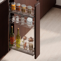 porte-bouteilles extractible SupraMax avec fermeture à amortie -  gauche -  3 plateaux -  module 150mm -  Acier -  Chromé - EMUCA