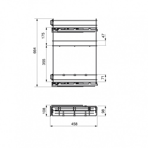 porte-bouteilles extractible SupraMax avec fermeture à amortie -  gauche -  3 plateaux -  module 150mm -  Acier -  Chromé - EMUCA