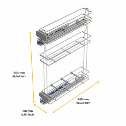 porte-bouteilles extractible SupraMax avec fermeture à amortie -  gauche -  3 plateaux -  module 150mm -  Acier -  Chromé - EMUCA