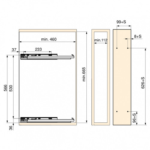 porte-bouteilles extractible SupraMax avec fermeture à amortie -  gauche -  3 plateaux -  module 150mm -  Acier -  Chromé - EMUCA