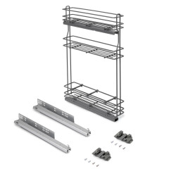 porte-bouteilles extractible TitaneMax avec fermeture à amortie -  gauche -  3 plateaux -  module 150mm -  Acier -  Gris Anthrac de marque EMUCA, référence: B9354800