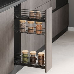 porte-bouteilles extractible TitaneMax avec fermeture à amortie -  gauche -  3 plateaux -  module 150mm -  Acier -  Gris Anthrac - EMUCA