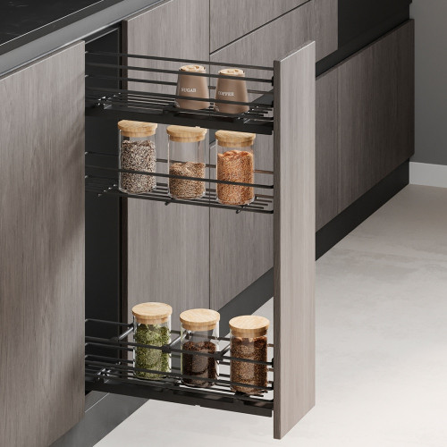 porte-bouteilles extractible TitaneMax avec fermeture à amortie -  gauche -  3 plateaux -  module 150mm -  Acier -  Gris Anthrac - EMUCA