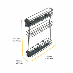 porte-bouteilles extractible TitaneMax avec fermeture à amortie -  gauche -  3 plateaux -  module 150mm -  Acier -  Gris Anthrac - EMUCA