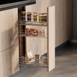 porte-bouteilles extractible SupraMax avec fermeture à amortie -  gauche -  3 plateaux -  module 200mm -  Acier -  Chromé - EMUCA