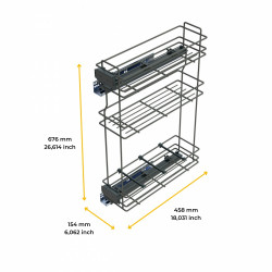 porte-bouteilles extractible TitaneMax avec fermeture à amortie -  gauche -  3 plateaux -  module 200mm -  Acier -  Gris Anthrac - EMUCA