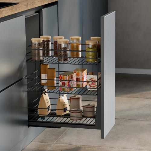 Chariot coulissant Titane avec fixation inférieure à fermeture amortie -  module 300mm -  acier -  Gris antracite - EMUCA