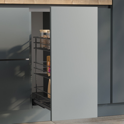 Chariot coulissant Titane avec fixation inférieure à fermeture amortie -  module 300mm -  acier -  Gris antracite - EMUCA